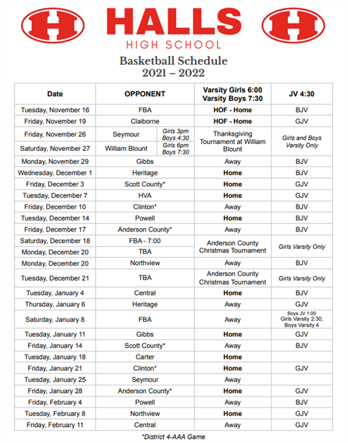 2021 2022 Basketball Schedule